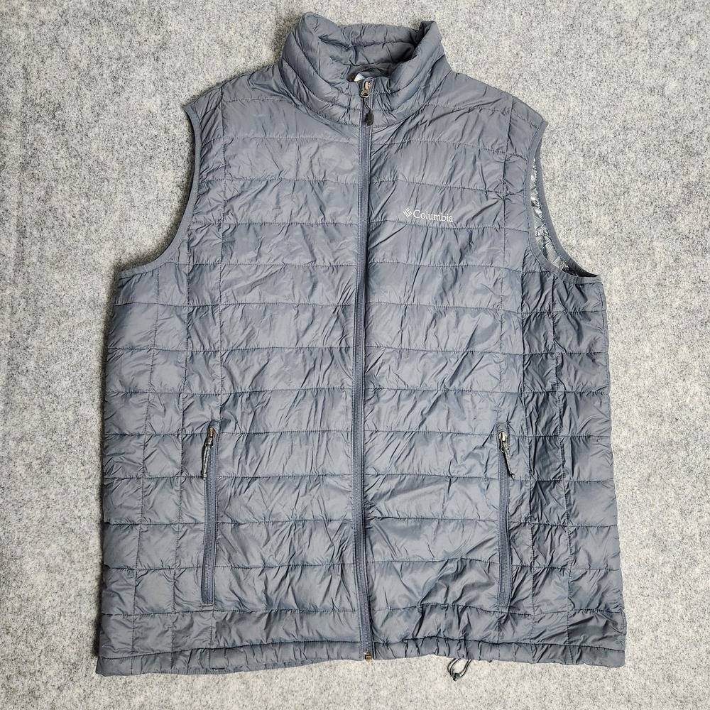 Columbia Puffer Vest Men 2XT XXL Tall Gray Quilted Omni Heat Duck Down Feathers‎